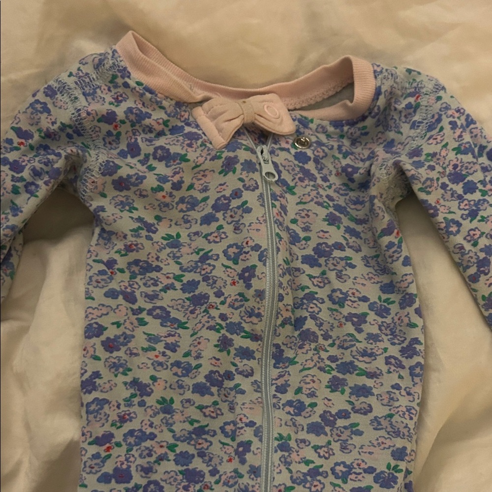 Floral Baby Zip footie pajamas with Pink Trim